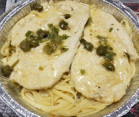 Chicken Picatta, comes w salad and loaf of fresh bread!! [delivered]