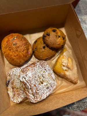 Pumpkin wookie; scone; Trenton volcano; pistachio chocolate croissant