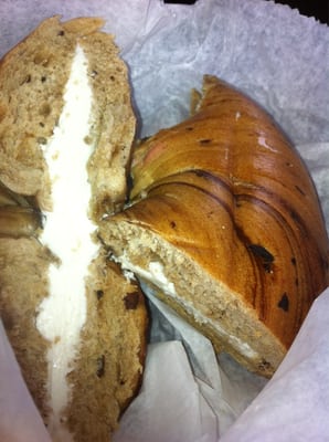 Rasin bagel with cream cheese