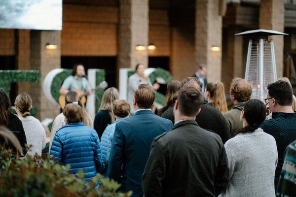 Easter Sunrise Service in the Courtyard at Calvary