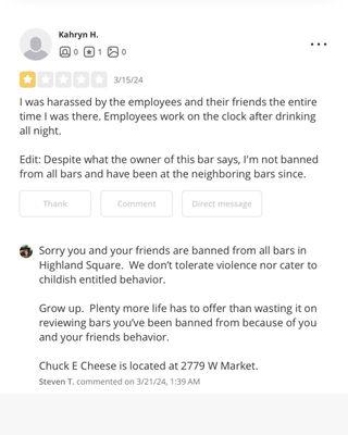 Here you can see how rude & disrespectful Steve is to customers who don't kiss his ass.