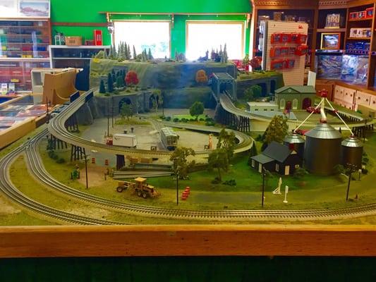 An O-scale layout in the front of the store