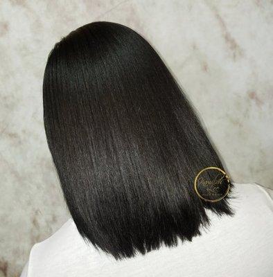 Luxe Press on natural hair w/ Hydration steam treatment & a trim.