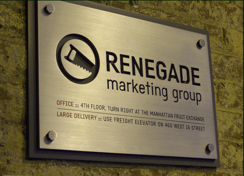 Custom plaque for Renegade Marketing Group. See more at www.roycesignworks.com