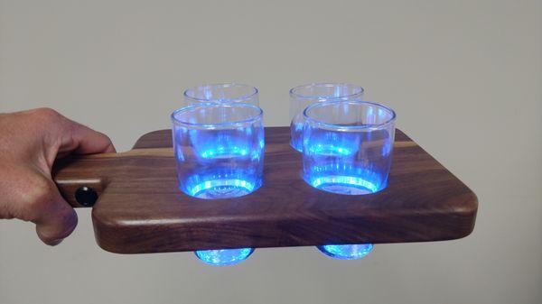 Custom LED light up beer taster flight with 4 glasses