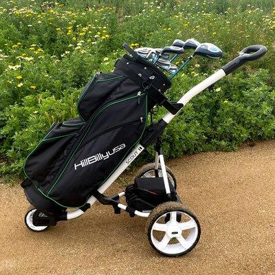 The Scout electric golf trolley carries your bag and clubs so you can enjoy walking the course.