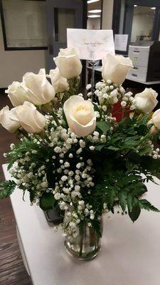 A dozen white roses delivered locally on Valentine's Day