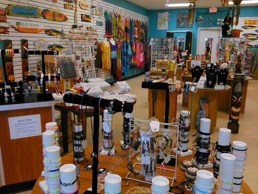 Lots of gifts,jewelry,sundresses,sandals, and something for guys, knives,tiki,nautical, sunglasses