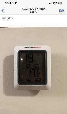 Thermostat temp in the middle of December winter.