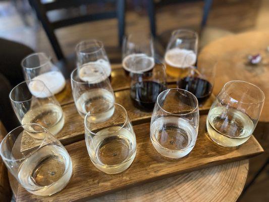 Wine flights and a beer flight in the back