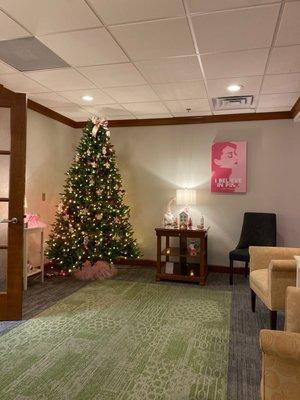 Womens waiting area.  So pretty in pink for Christmas! Very much appreciated!!