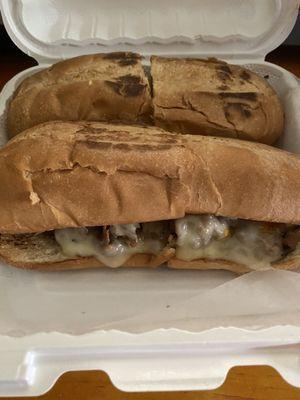 Two orders of cheesesteaks (9 inches, I believe). $27.98 for both. A bit pricey in my opinion, but tasty as well.