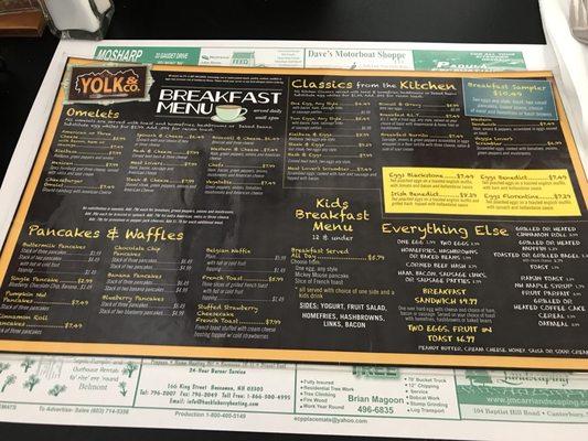 Breakfast menu