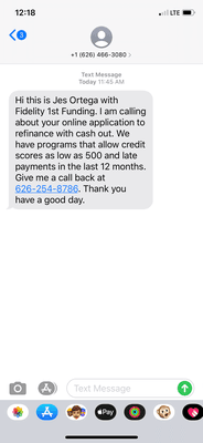 Unsolicited text message. I have never done business with these people.