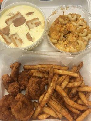 Double Cookie Banana Pudding w/ Chessmen and Nila Wafer cookies, Seafood Mac & Cheese w/crabmeat and shrimp, Jumbo Fried Shrimp & Fries