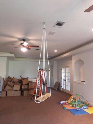 Installed a skateboard swing in a playroom.