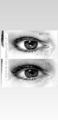 Keratin Infusion Lash Lift. Infuses lashes with Keratin, Vitamin B5, peptides. Not a perm and does not over process lashes.