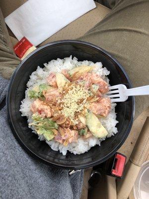 Medium bowl with spicy tuna and cucumbers. Delicious