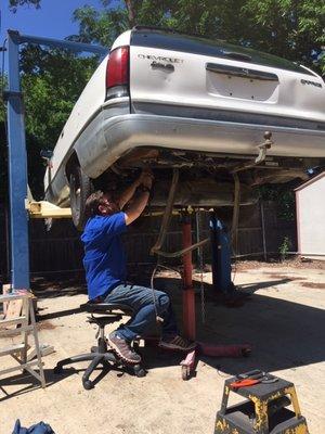 Fuel pump and sender replacement on hoist.