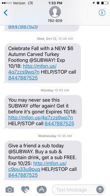 Buy a sub, and a fountain drink, get a sub free. Fine print said sub of equal or lesser value free, nothing about it being a six inch.