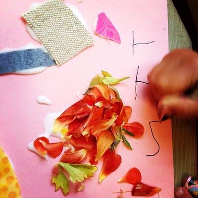 Textured materials mixed with a child's self-initiated desire to write her name makes the open-ended process of a project so inspiring!