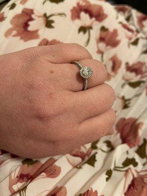 14k white gold diamond wedding ring with a .5 carat diamond. This wedding ring was purchased and sized by Marty Greenfield Jewelers!