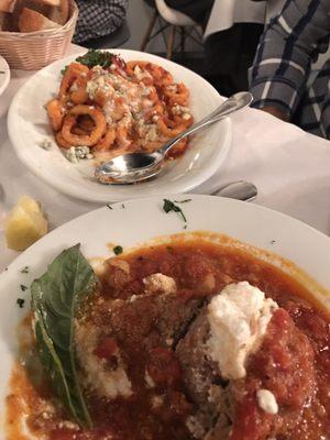 Calamari Ala Vittoria and Meatballs! Both, are an absolute must!