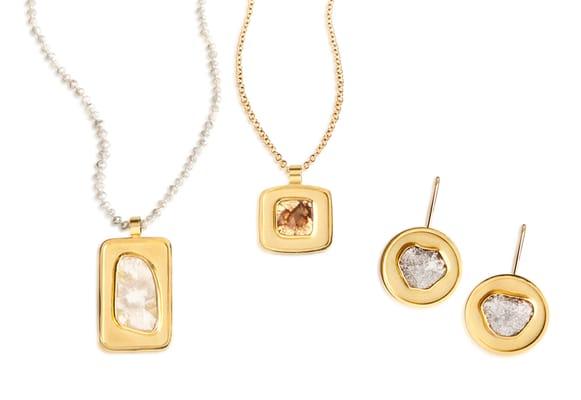 Michele Mercaldo 18k gold and diamond slice pendents and earrings