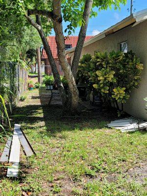 Left awning and fascia lying everywhere