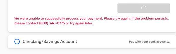 Trying to pay a bill online, page just shows an error message while submit button has a looping "submitting" graphic.