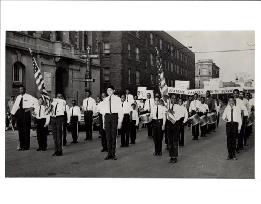 Beatrice Caffrey Youth Service drum and bugle corps.