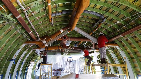 Prepping the Boeing 747 that carried the Space Shuttle for the installation of 2 inches of Closed Cell foam.