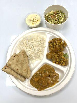 Daily tiffin : 3 roti , rice , Chana / gheeya sabzi , matar paneer , sprout vegetables & kheer