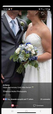 Blue and white wedding flowers