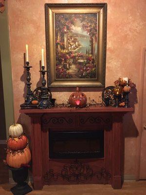 Dining Room Fireplace with Halloween decorations