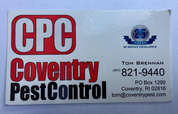 Coventry Pest Control business card