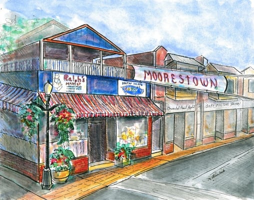 A Watercolor Painting of Downtown Moorestown, NJ