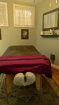 The massage room. Heated table, soft soothing music, a great place to de-stress and feel great.