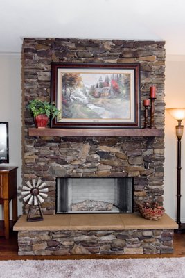 Brand new fireplace with mantel.