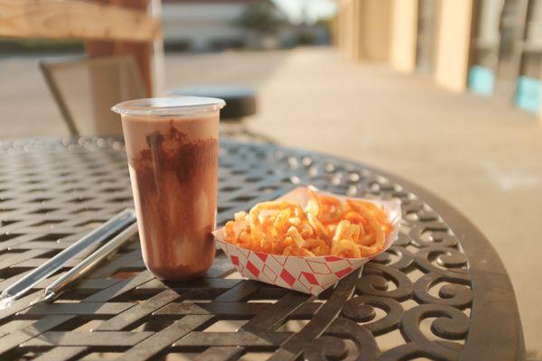 mocha frap and Curly Frys