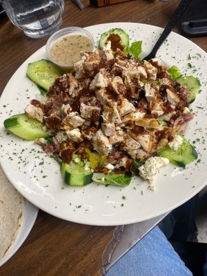 Greek salad with bacon