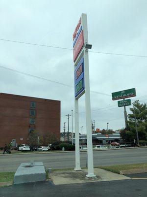 Gas sign can be seen off freeway