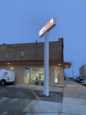 Outside of the Conger Meat Locker in downtown Albert Lea