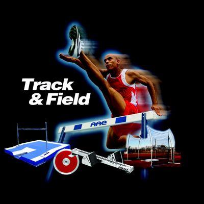 Track hurdles, starting blocks, pole vault pits, high jump mats, discus cages, shot cages, etc.