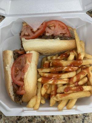 Cheese steak with fries