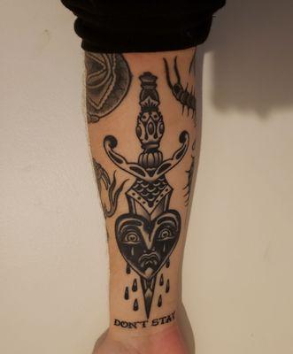 Heart and dagger by Aaron Hodges, ~2 year healed