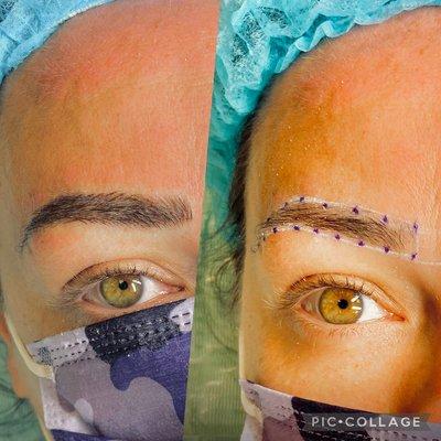 Mapping and completed microblading