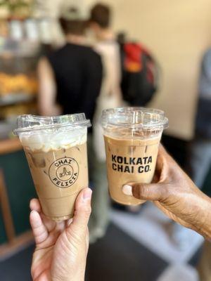 Iced chai lattes one with cardamom cold foam