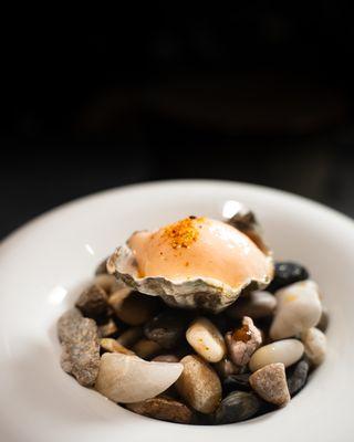 Kumamoto Oyster with chili vinaigrette & blood orange foam