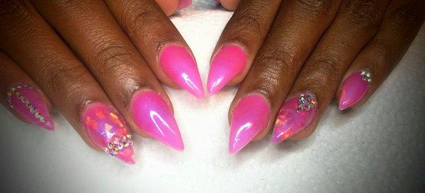 Clear Acrylic, Pink Gel, Iridescent Foils......Beautiful!